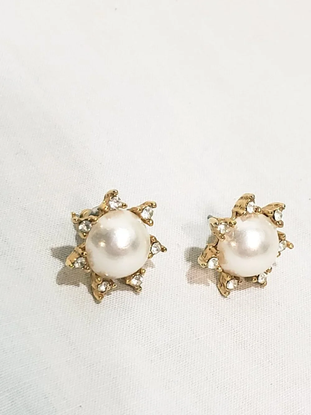 Faux Half Pearl Rhinestones Stud Earrings Pierced 1/2'
